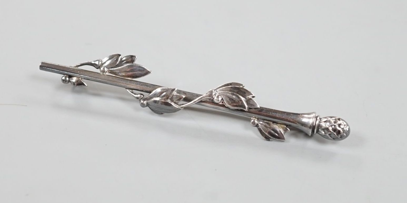 A Georg Jensen sterling foliate bar brooch, no.287, 75mm.